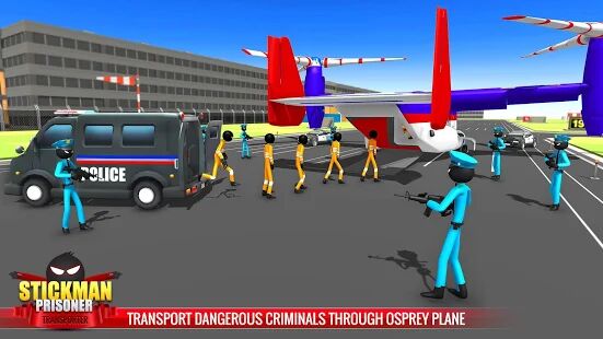 Скачать US Police Stickman Criminal Plane Transporter Game - Мод безлимитные монеты RUS версия 4.7 бесплатно apk на Андроид
