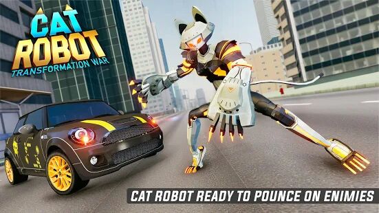 Скачать Cat Robot Transform Wars: Multi Robot Games - Мод много денег RU версия 1.4 бесплатно apk на Андроид